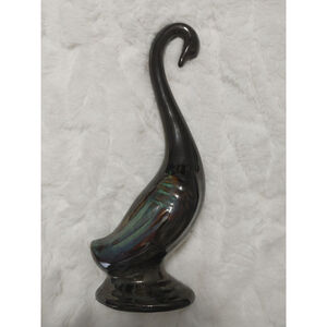 Japanese Vintage MCM Drip Glaze Black Iridescent Red Clay Swan Decor 70s